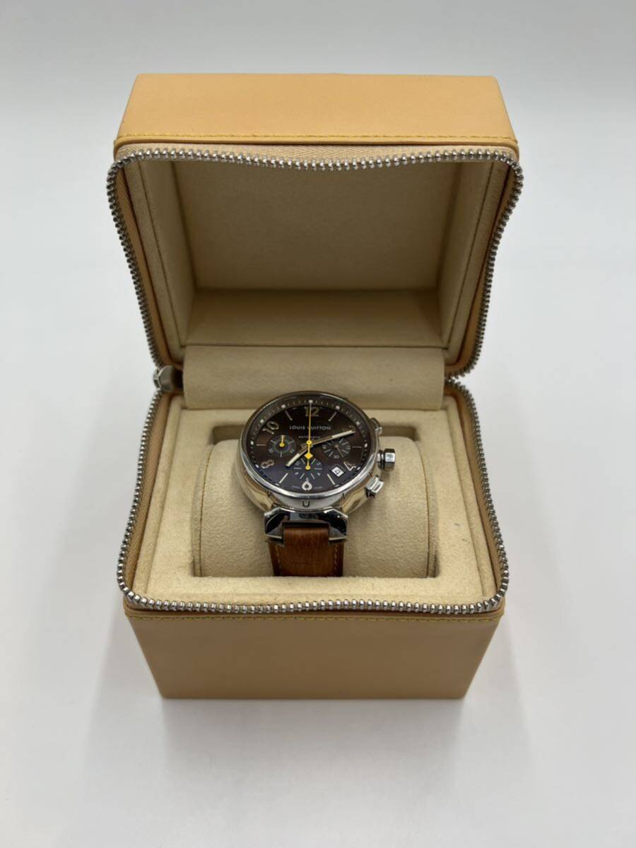  Louis * Vuitton LOUIS VUITTON язык b-ru хронограф Q1121 нержавеющая сталь наручные часы мужской с футляром 