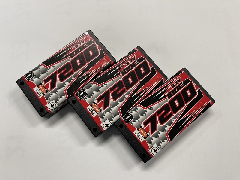 ☆☆ Team CRC Japanバッテリー（1セルサイズ 3.7V 7200mAh 100C）: 4mmコネクター 中古 ３本 ☆☆_画像1