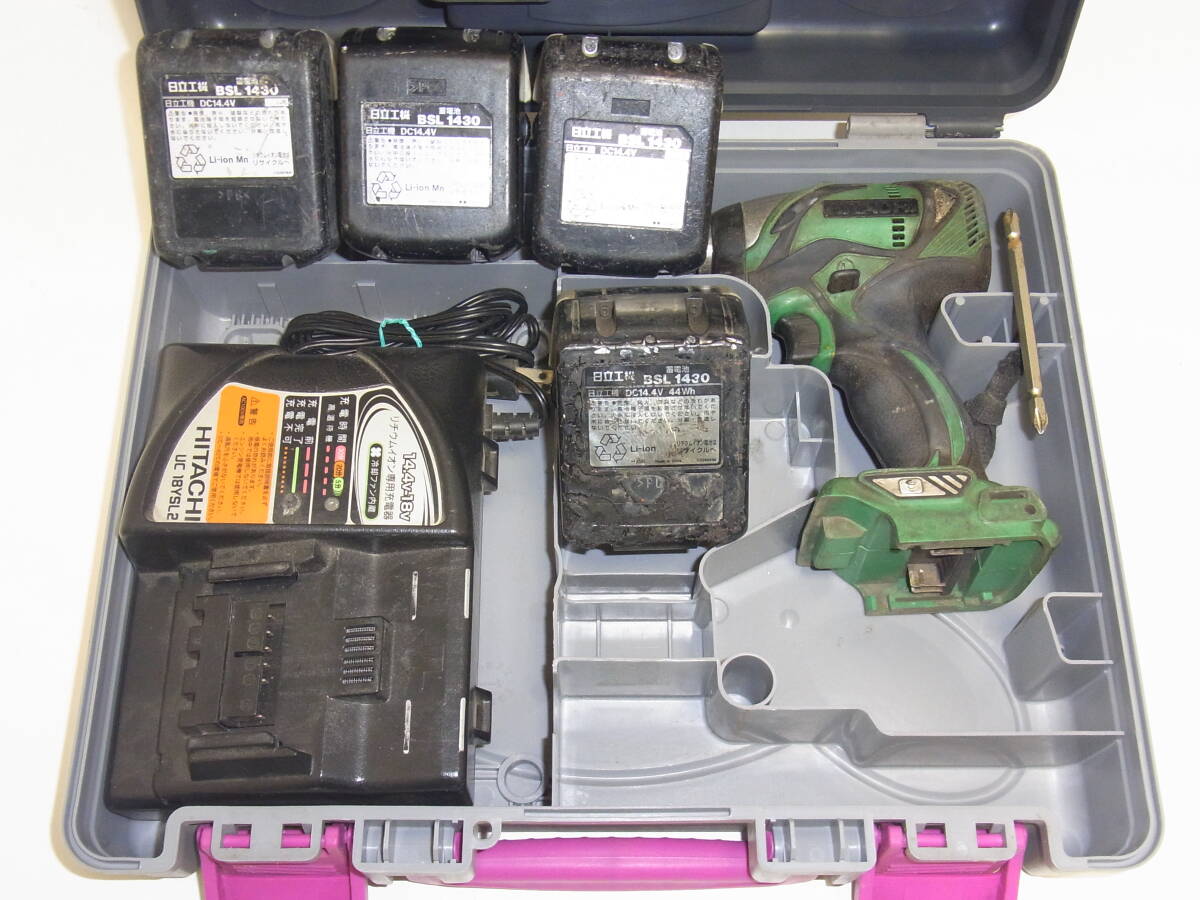 日立工機/HITACHI コードレス インパクトドライバ 14.4V WH14DBAL,バッテリー(BSL1430) 4個,充電器 UC18YSL2 セット インパクトドライバー_画像1