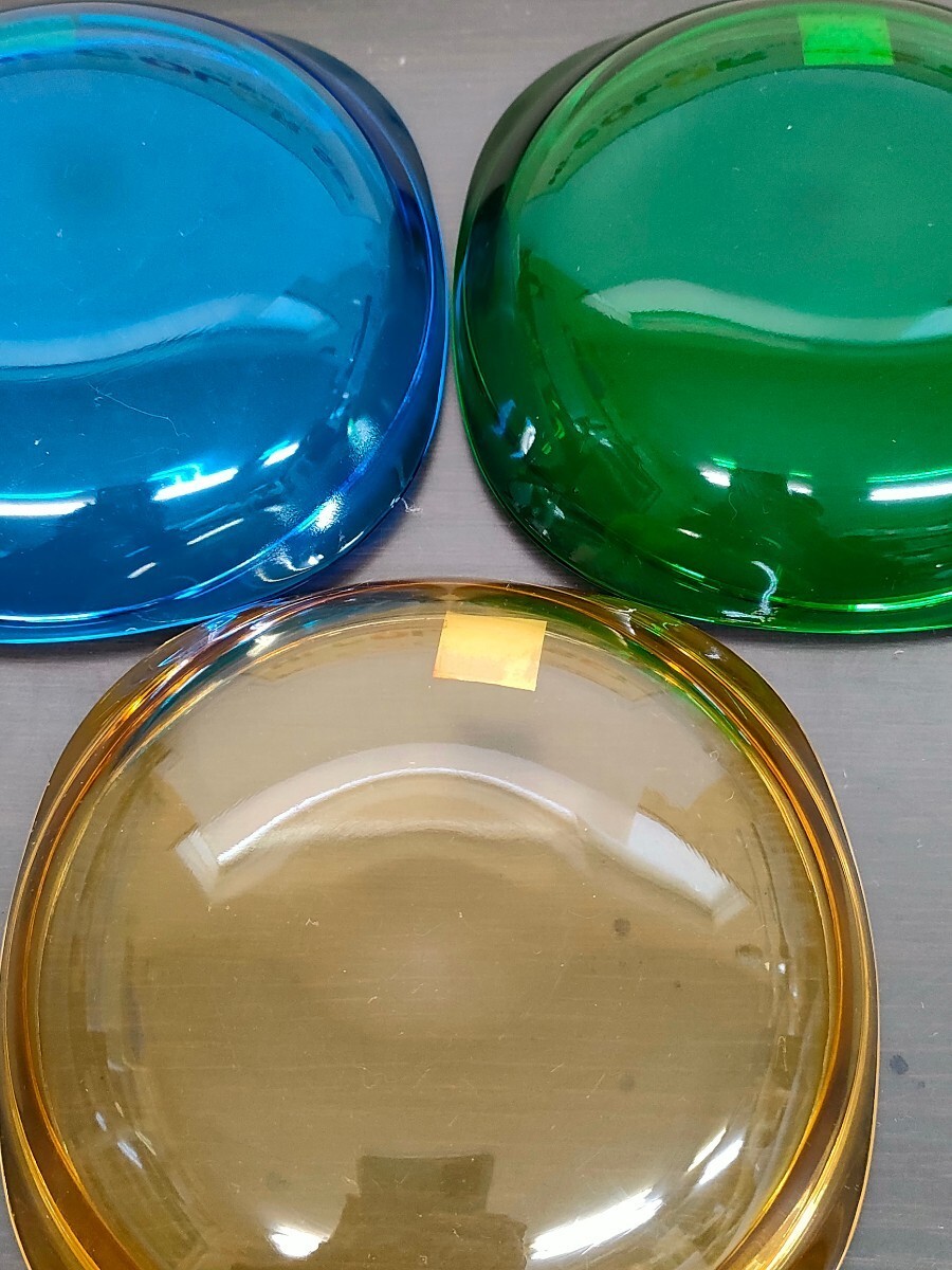 昭和レトロ レトロポップ 色硝子 3色 ガラス器 小皿 ３枚 ハイ・カラー セット 各務 インテリア アクセサリー、小物入れにもの画像7