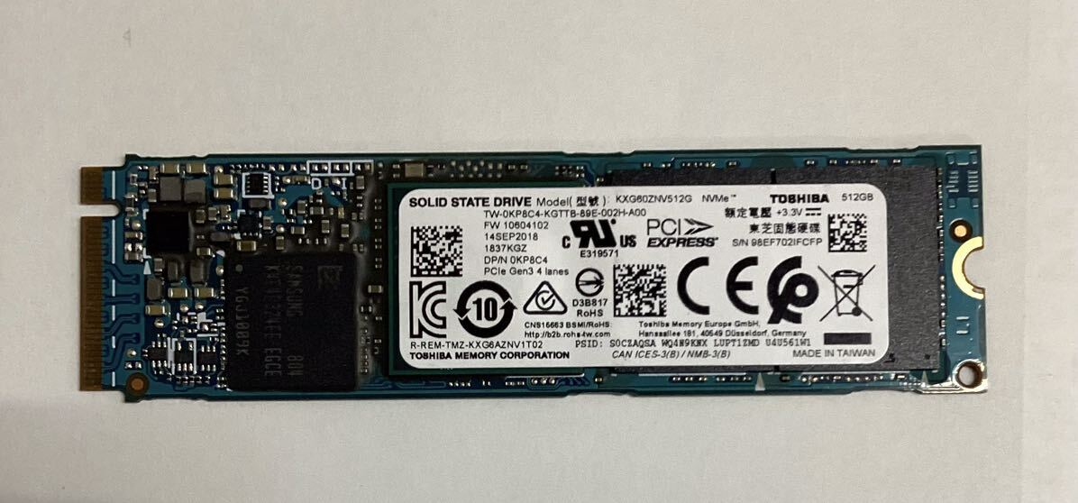 TOSHIBA SSD KXG60ZNV512G M.2 NVMe 512GB使用時間:13723hネコポス配送_画像1