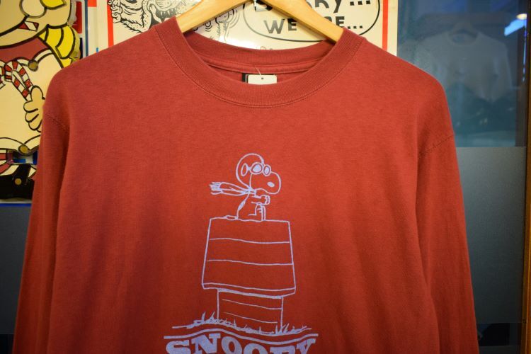 グッドプリントUSA製ビンテージFOOTLOCKER長袖クルーネックプリントTシャツSNOOPYスヌーピーMえんじ色アメカジストリートキャラ物h23624_画像3