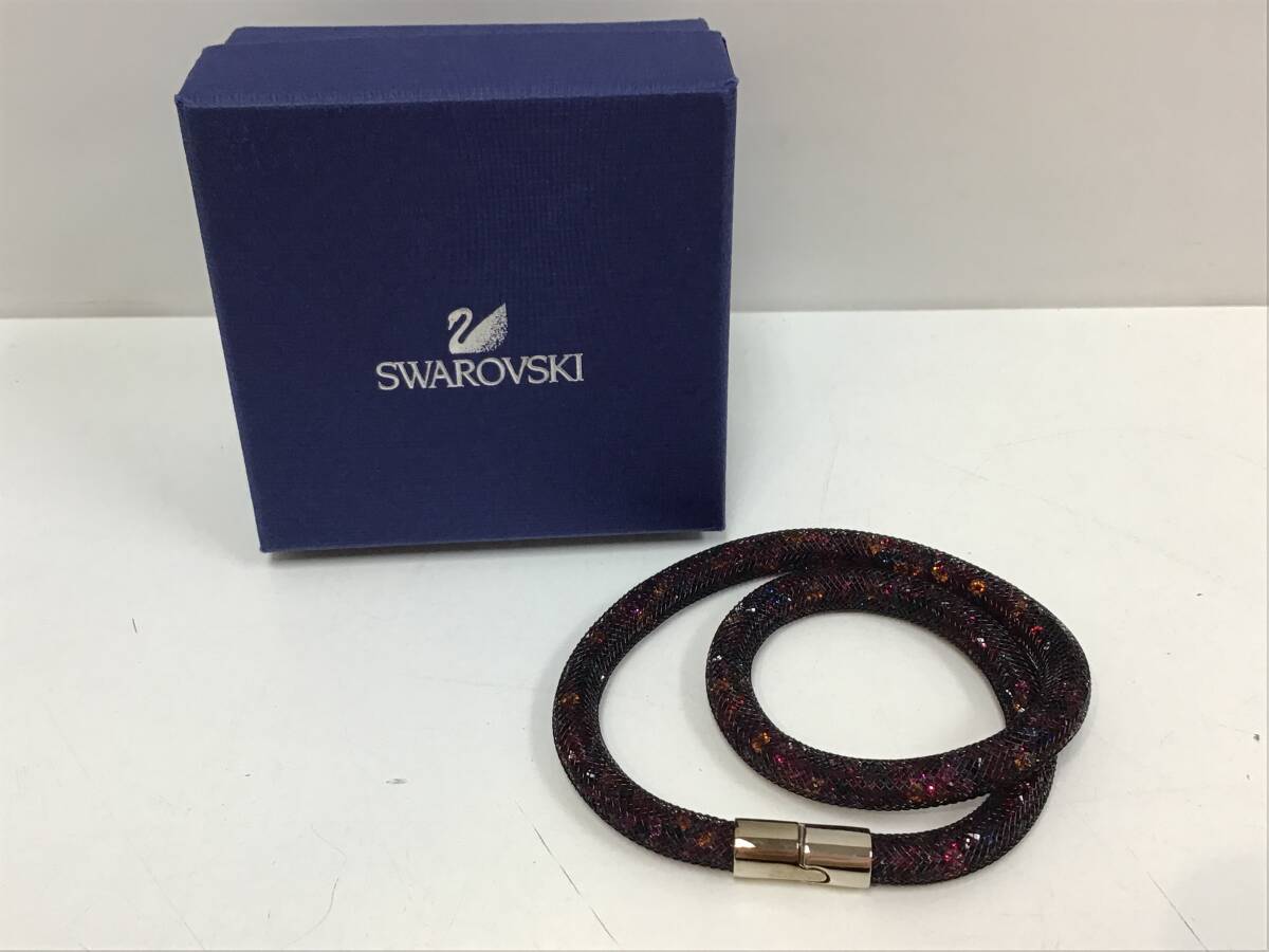 3151■　Swarovski スワロフスキー Bracelet クリスタルダスト ダブルブレス Wブレスレット 黒 ブラック ストーン アクセサリー_画像1