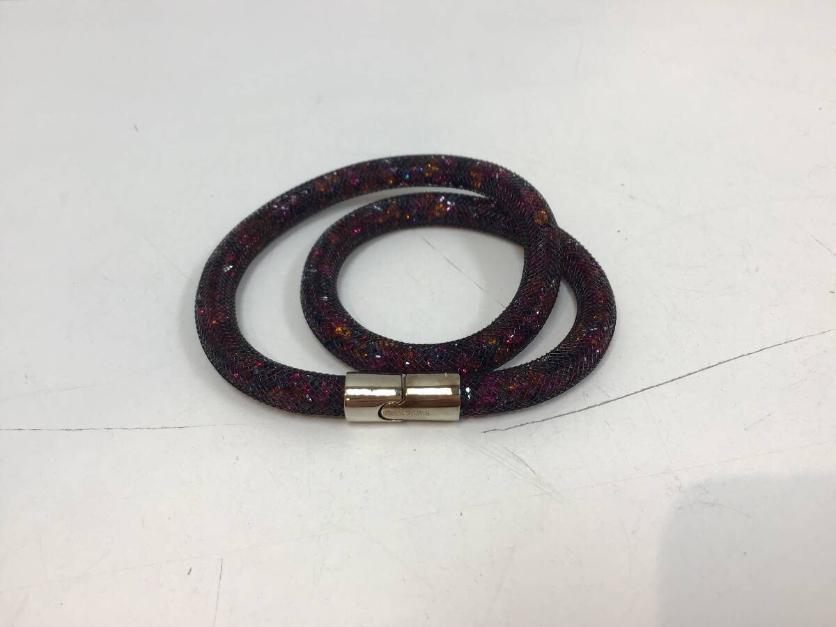 3151■　Swarovski スワロフスキー Bracelet クリスタルダスト ダブルブレス Wブレスレット 黒 ブラック ストーン アクセサリー_画像4