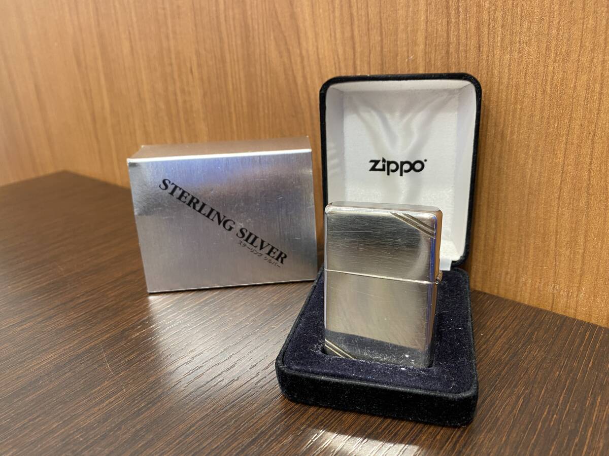 中古品　Zippo　ジッポー　オイルライター　純銀無垢 スターリングシルバー #14 ダイアゴナル 2014　火花OK 着火未確認 ケース付き★ｈ1068_画像1