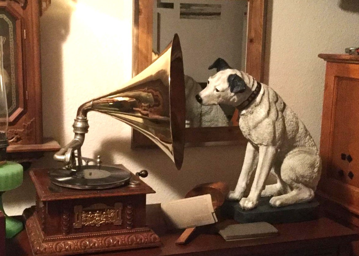 音を聞く犬の置物 彫刻家具雑貨ドッグニッパービクター室内装飾品飾りホームアクセント大型オブジェフィギュアインテリア人形victor音響_画像2