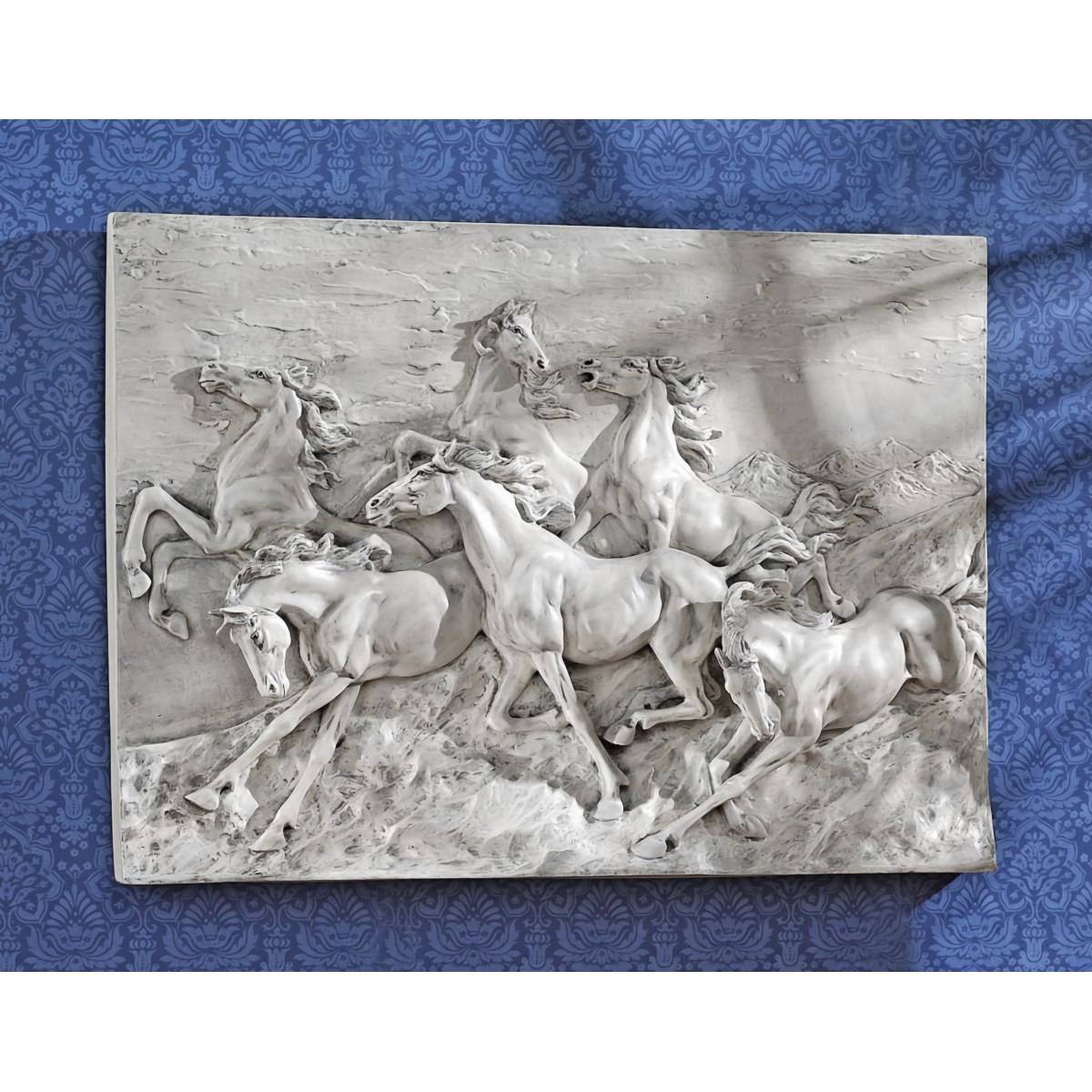 大型壁掛けオブジェ 走る野性の馬 インテリア洋風置物西洋彫刻レリーフ