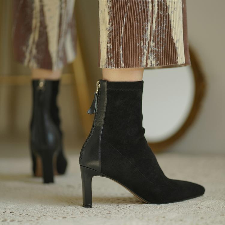 b-te lady's lady's shoes formal suede short boots long nose high heel ..OL work beautiful legs .. black 23cm