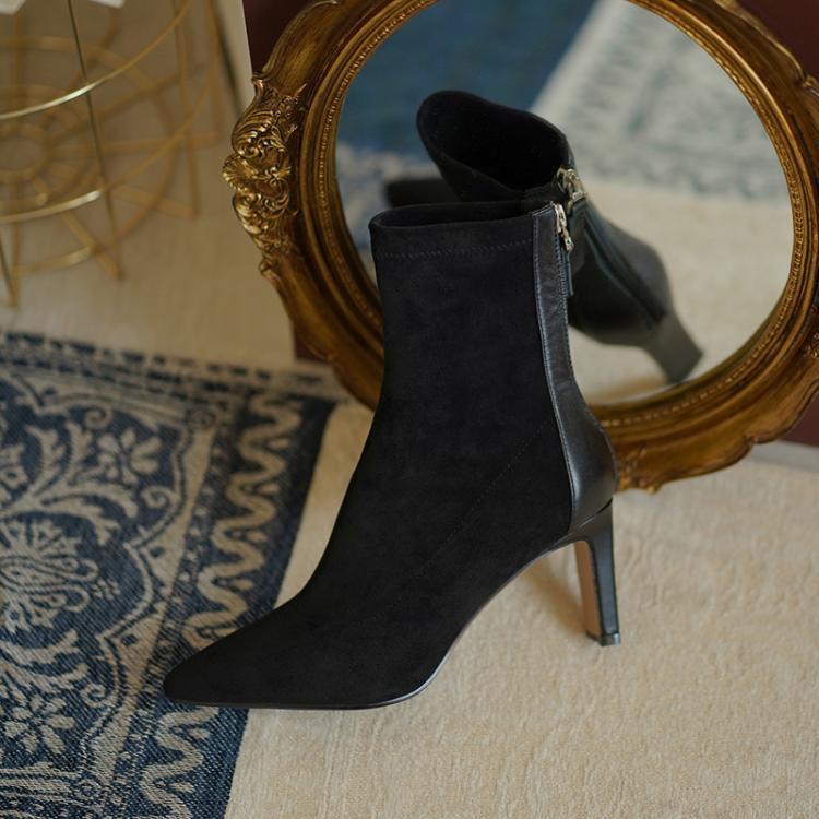 b-te lady's lady's shoes formal suede short boots long nose high heel ..OL work beautiful legs .. black 23cm