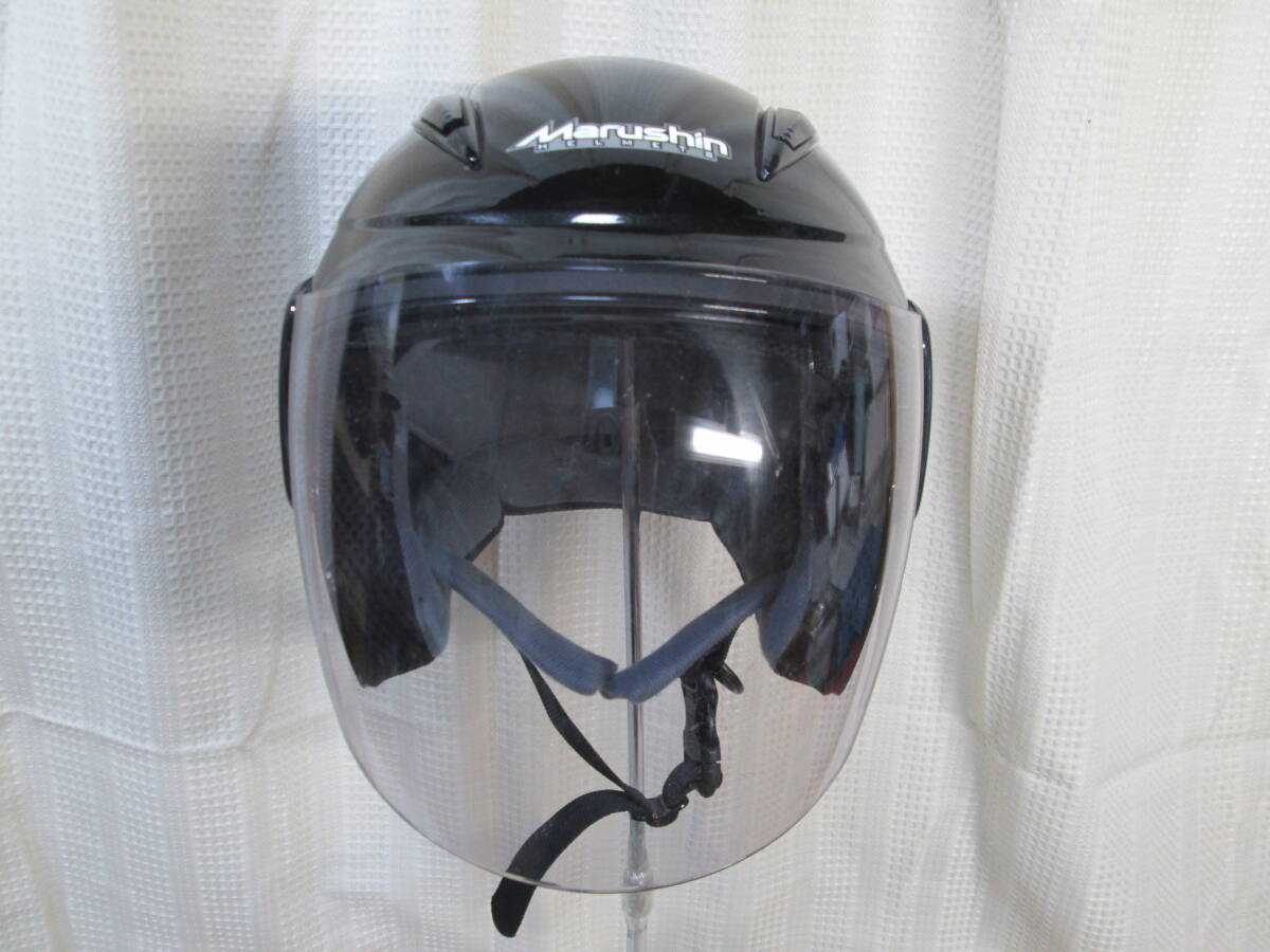 ● Marushin シールド付 セミジェットヘルメット M-520 ブラック フリーサイズ 程度良好 ●の画像2
