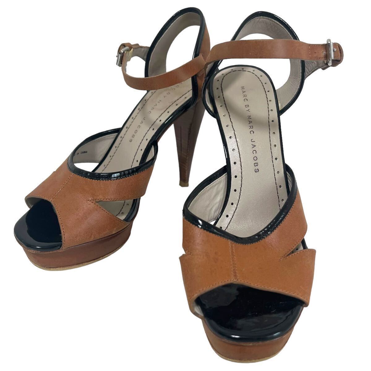 MARC BY MARC JACOBS Mark Jacobs leather heel sandals open tu pin heel strap Brown 36 half (23~23.5cm corresponding )