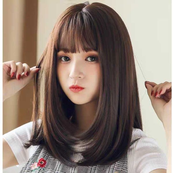  wig medium semi long nature medical care for net attaching dark brown lovely nature medical care for wig soft high quality heat-resisting full wig 