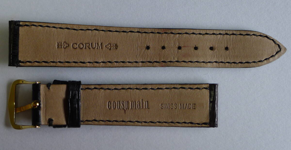 ◆CORUM / コルム COUSU MAIN クロコダイル革ベルト（バンド・ストラップ）黒色18mm×16mm中古美品◆の画像2