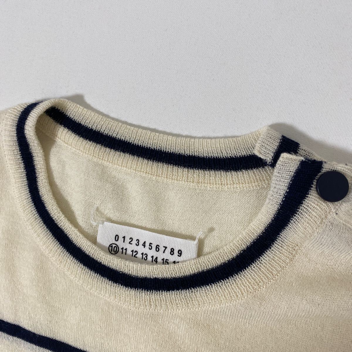 美品 マルタンマルジェラ 10 スナップ ずれ 加工 ウール ニット セーター S MARGIELA イタリア 製 ボーダー 変形 wool_画像3