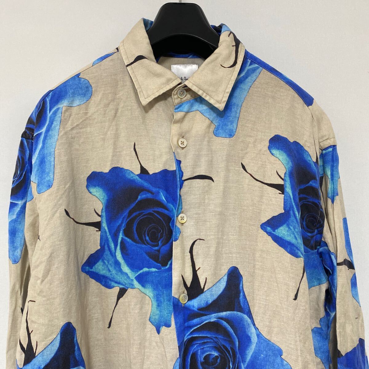 美品 ポールスミス ローズ プリント シャツ M paul smith rose SHIRT リネン 麻 セルロース_画像2