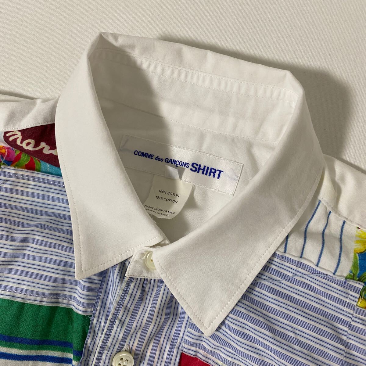 美品 COMME des GARCONS SHIRT ほつれ 加工 パッチワーク シャツ XS コムデギャルソン_画像4