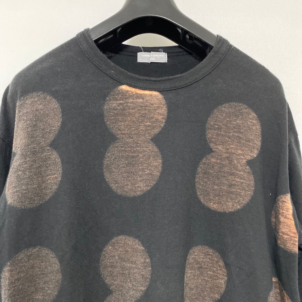 美品 AD 2002 田中 オム ドット 加工 カットソー L/S T シャツ ブラック BLACK COMME des GARCONS HOMME コムデギャルソンオム アーカイブ_画像2