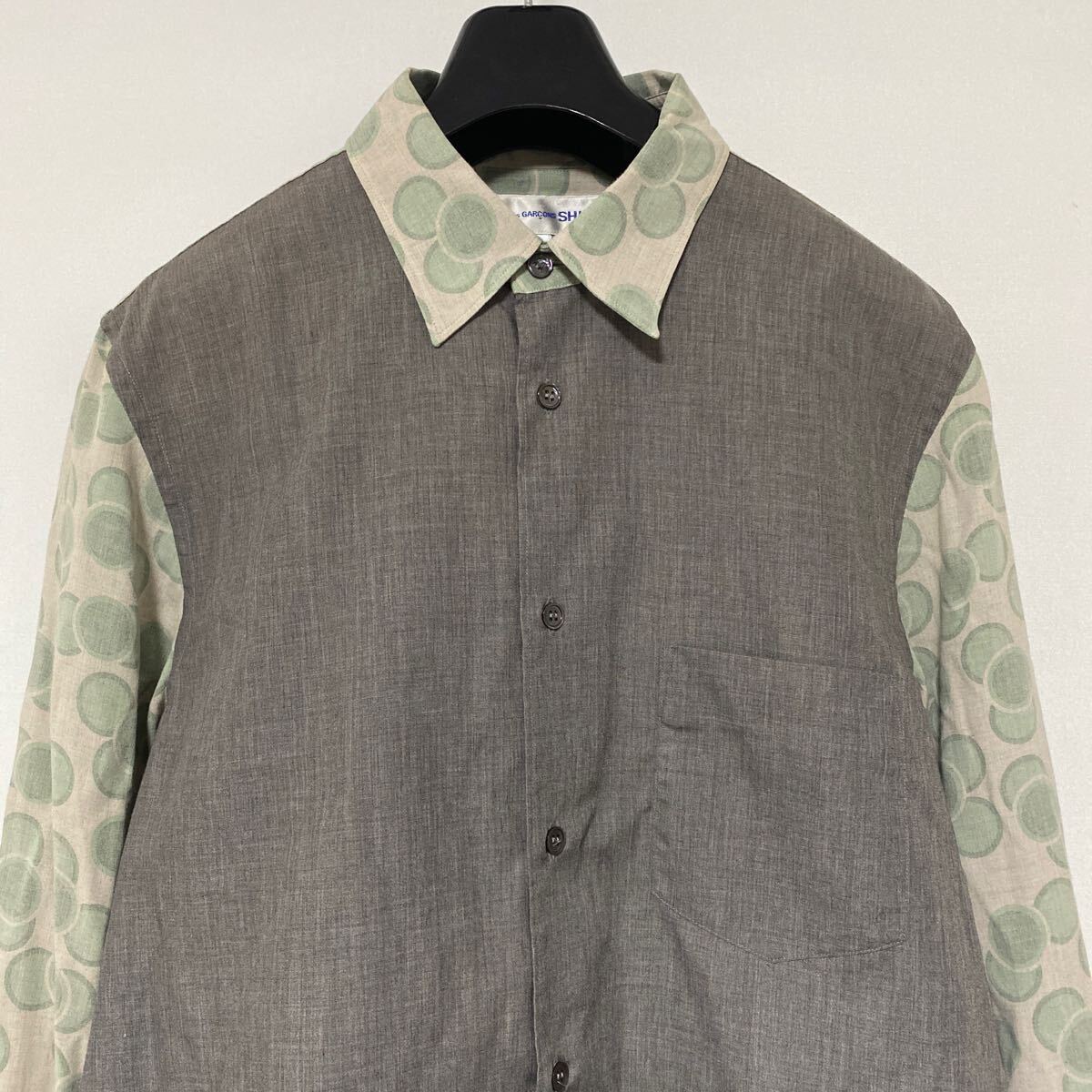 美品 90年代 COMME des GARCONS SHIRT レーヨン ポリ ドット 切替 シャツ S コムデギャルソン サイケ アーカイブ DOT_画像2