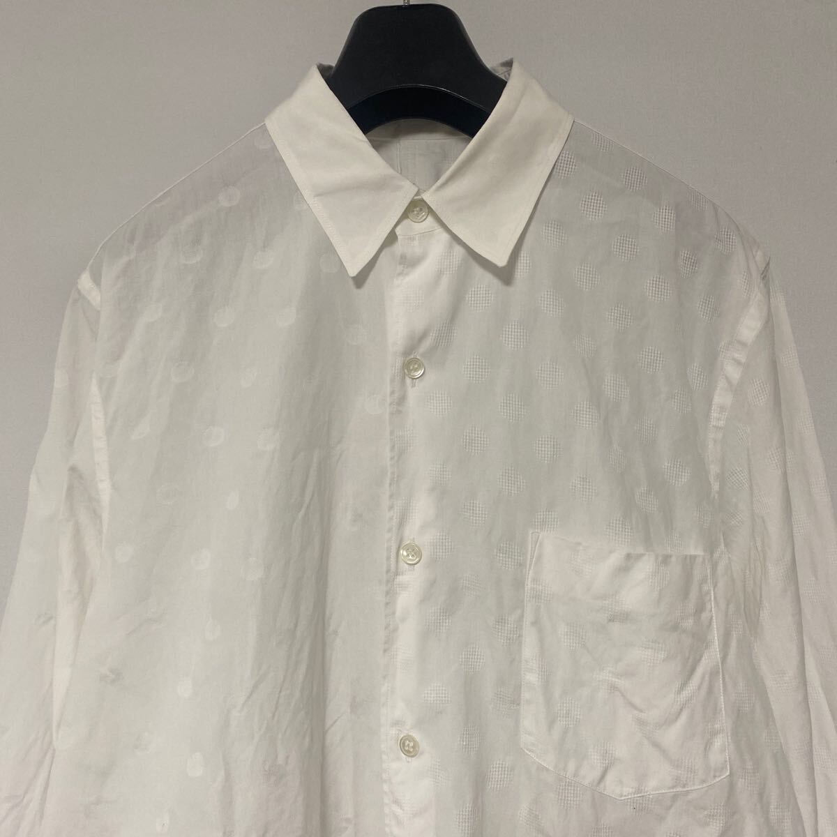 美品 90 年代 COMME des GARCONS SHIRT アシンメトリー ほつれ 加工 ドット ホワイト シャツ M コムデギャルソン アーカイブ