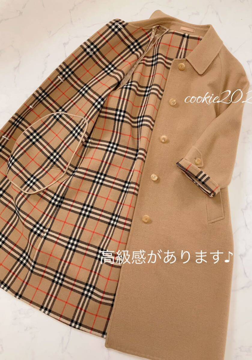 高級【気品溢れる★カシミヤウールコート】BURBERRY、バーバリー、美ライン、人気デザイン、ノバチェック_画像1