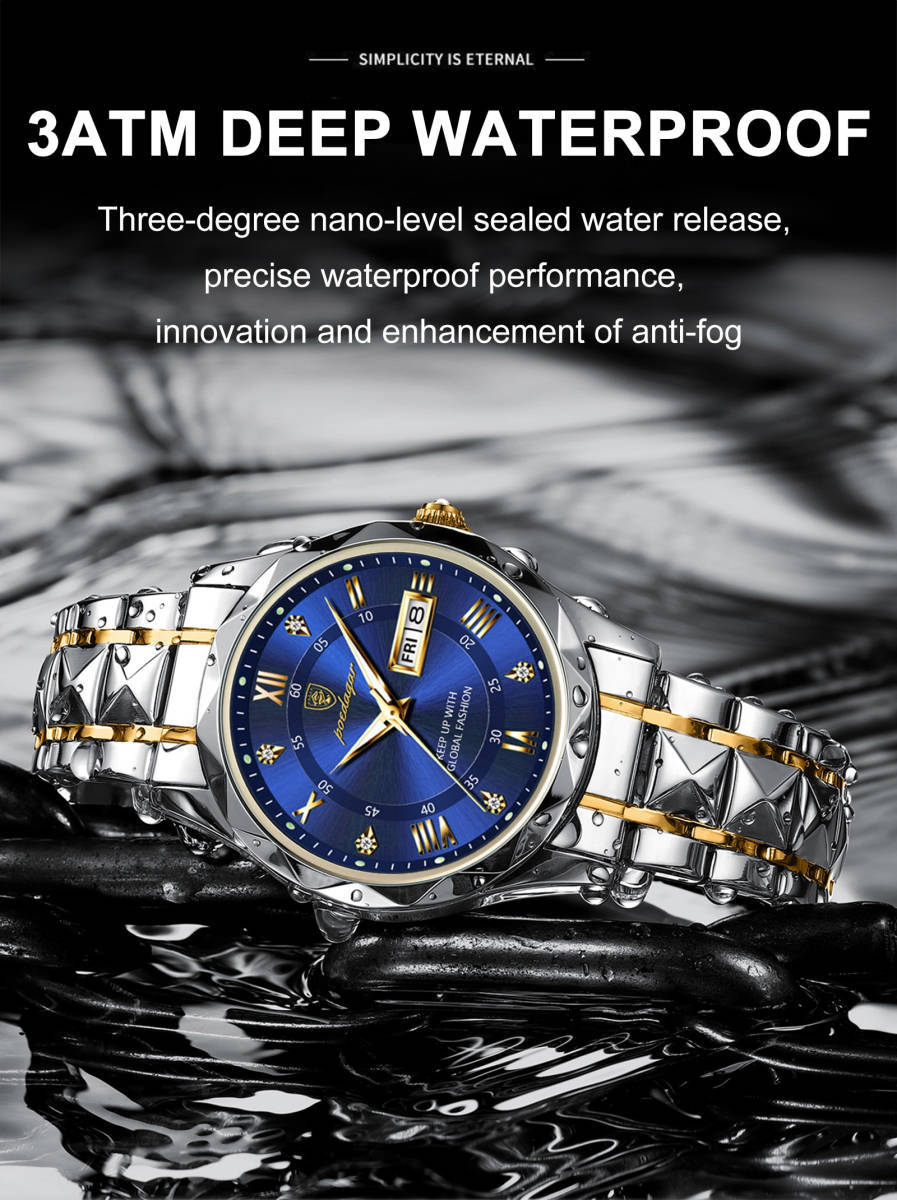 【Silver Black】メンズ高品質腕時計 海外人気ブランド Podedagar 防水 カレンダー クォーツ式 モデル615_画像3