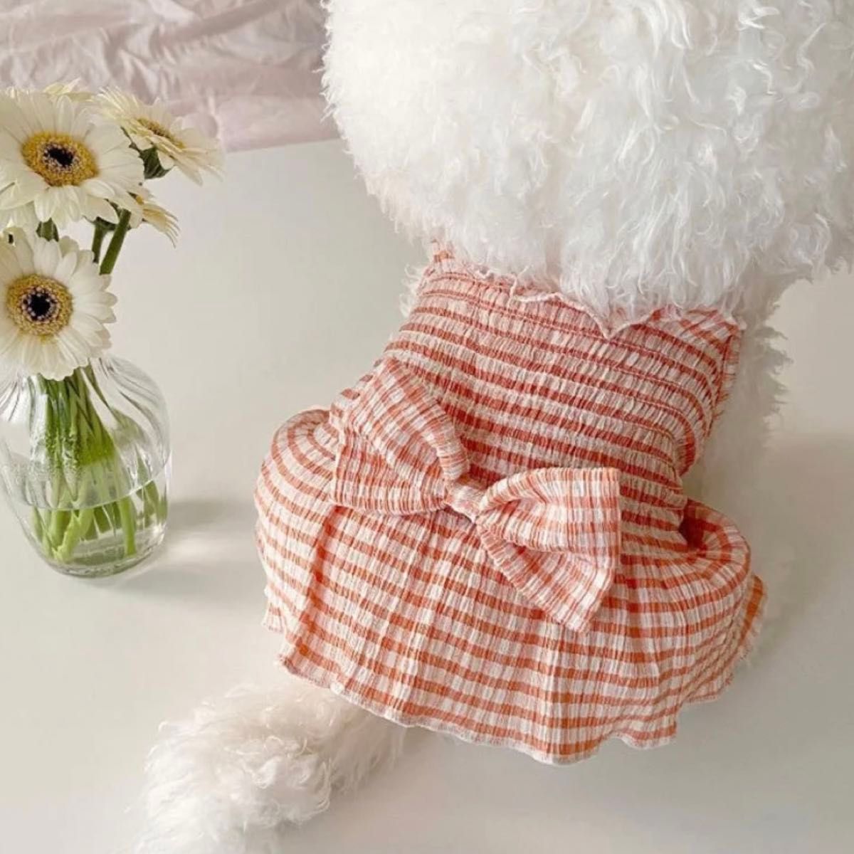 犬服　犬の服　ドッグウェア　ワンピース　S  チェック　小型犬　ピンク　リボン　キャミワンピ　可愛い　おしゃれ　シンプル