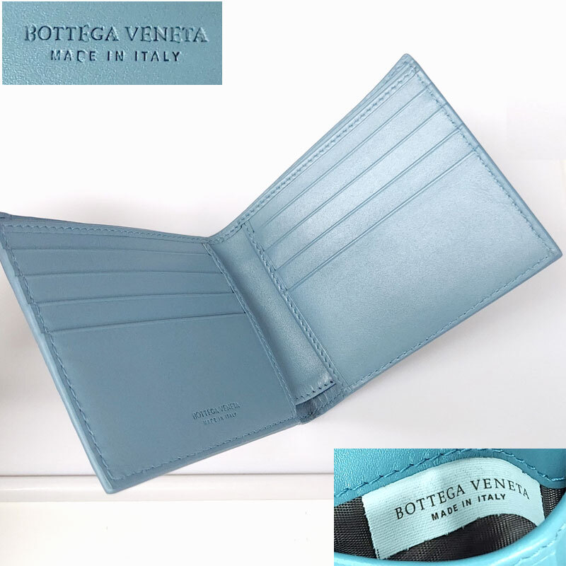 【BS153】未使用・展示品 BOTTEGA VENETA ボッテガヴェネタ 二つ折り財布 お札入れ 113993 ライトブルー ウォレット クロコダイル の画像4