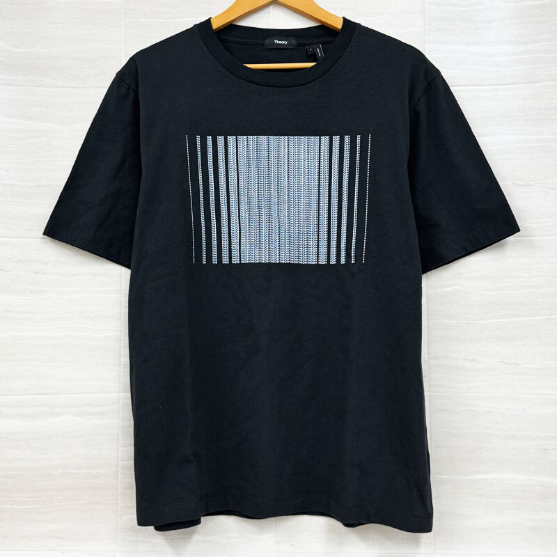 【N C-1】中古 theory セオリー メンズ ロゴ Tシャツ クルーネック 半袖 綿100％ 黒 Lの画像1
