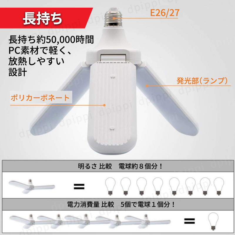 ガレージライト 4個 作業灯 LED シーリングライト 60W 5灯式 ペンダントライト 電球 口金 E26 E27 天井照明 照明器具 昼白色 車庫 ガレージ_画像6