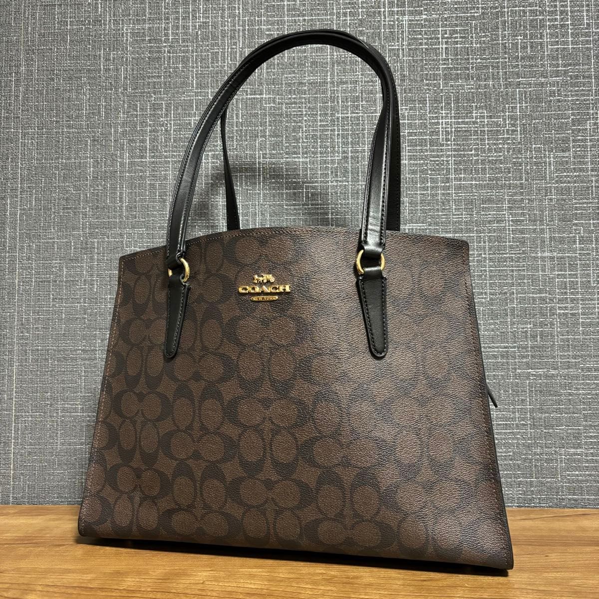 COACH コーチ シグネチャー A4 トートバッグ 肩掛け レザー ブラウン ブラック 美品