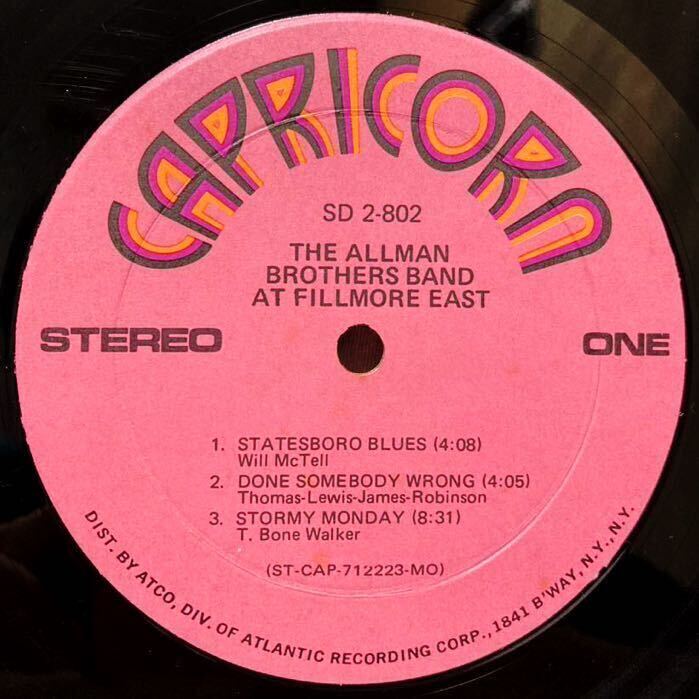 【ATGP刻印!／初版BROADWAY!／PINKラベル!】The Allman Brothers Band At Fillmore East Capricorn SD 2-802 オールマン・ブラザーズ　LP_画像3