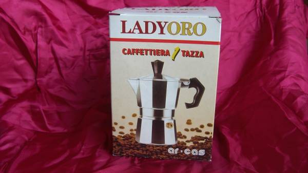 イタリア製 アルミマキネッタ LADYORO 1カップ用 直火式エスプレッソメーカー_箱は経年劣化あり