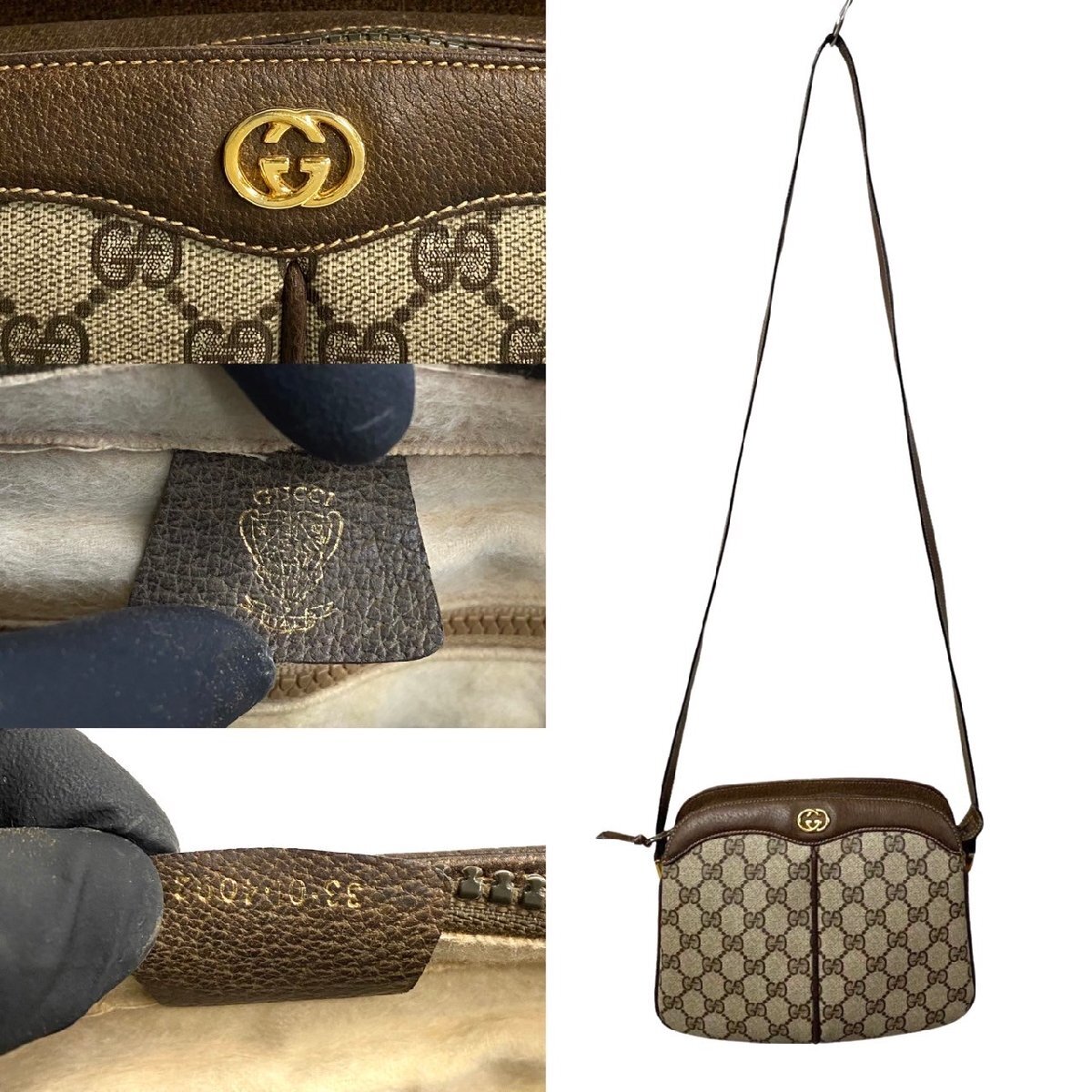 ほぼ未使用 GUCCI グッチ オールドグッチ ヴィンテージ GG ロゴ 金具 レザー ミニ ショルダーバッグ ポシェット サコッシュ ブラウン 91384_画像3