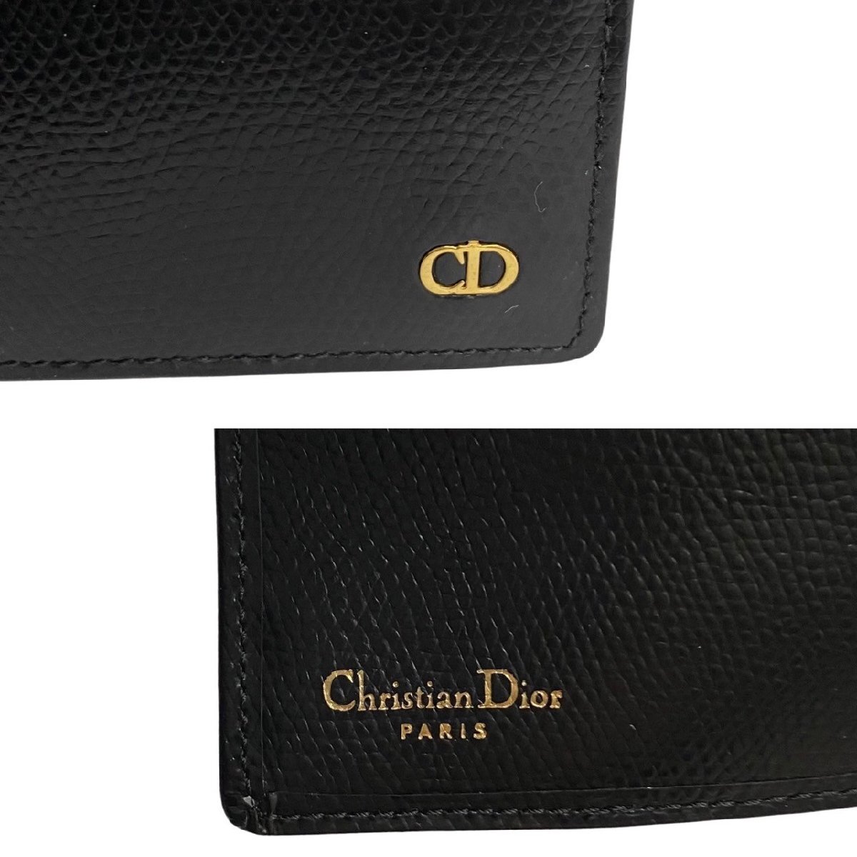 未使用保管品 Christian Dior クリスチャンディオール CD ロゴ 金具 レザー 本革 二つ折り 財布 折り財布 ミニ ウォレット ブラック 25258_画像2