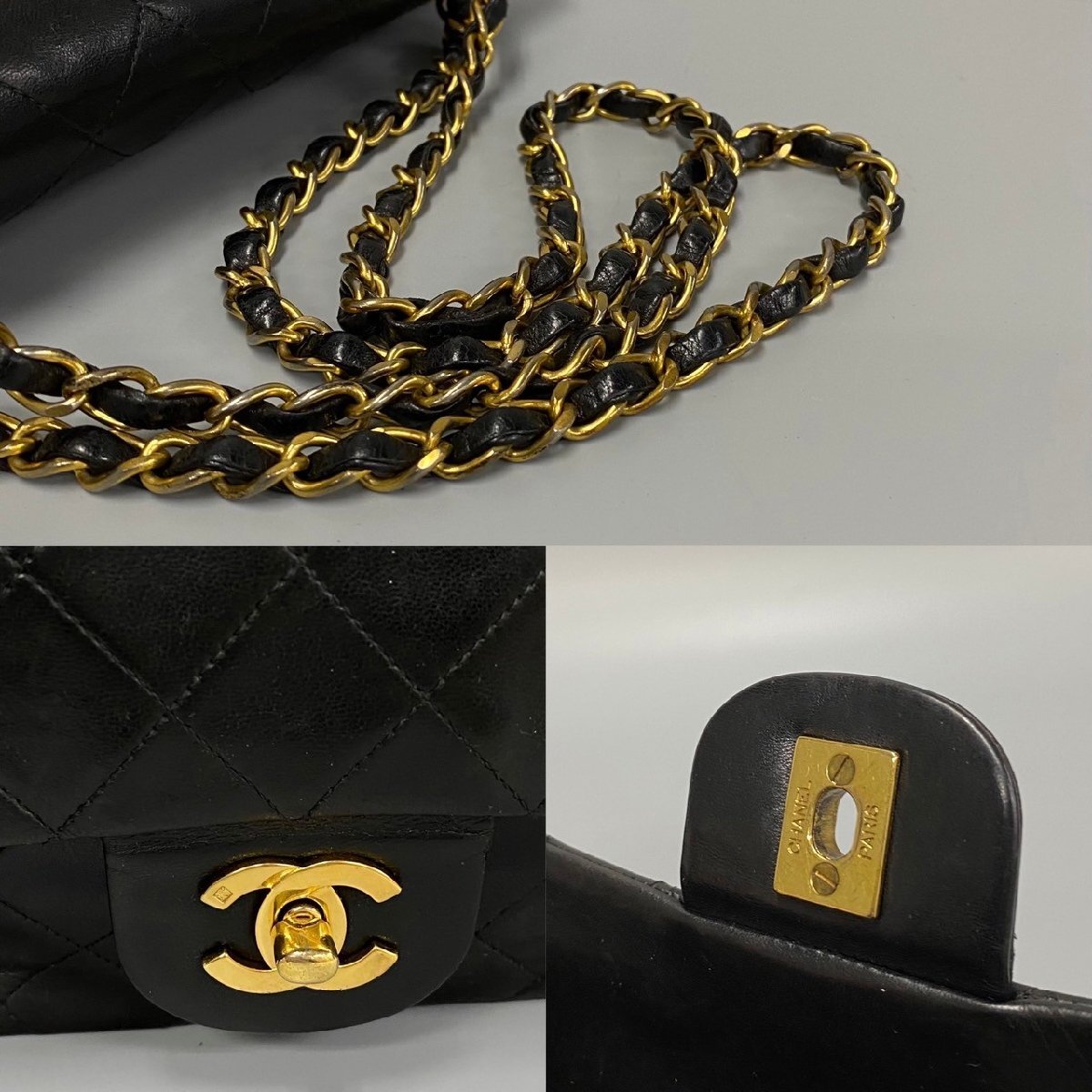 1円 極 美品 シール有 3番台 CHANEL シャネル ダブルフラップ マトラッセ 25cm ラムスキン レザー チェーン ショルダーバッグ 黒 26794_画像3