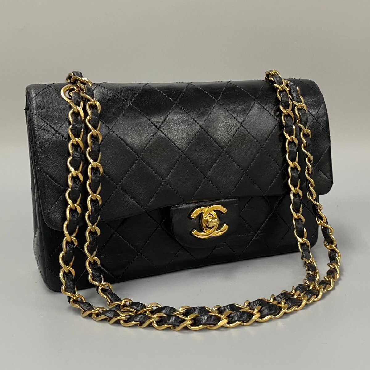 1円 美品 シール有 0番台 CHANEL シャネル ダブルフラップ マトラッセ 23cm ラムスキン 2way ショルダーバッグ ブラック 17672の画像1