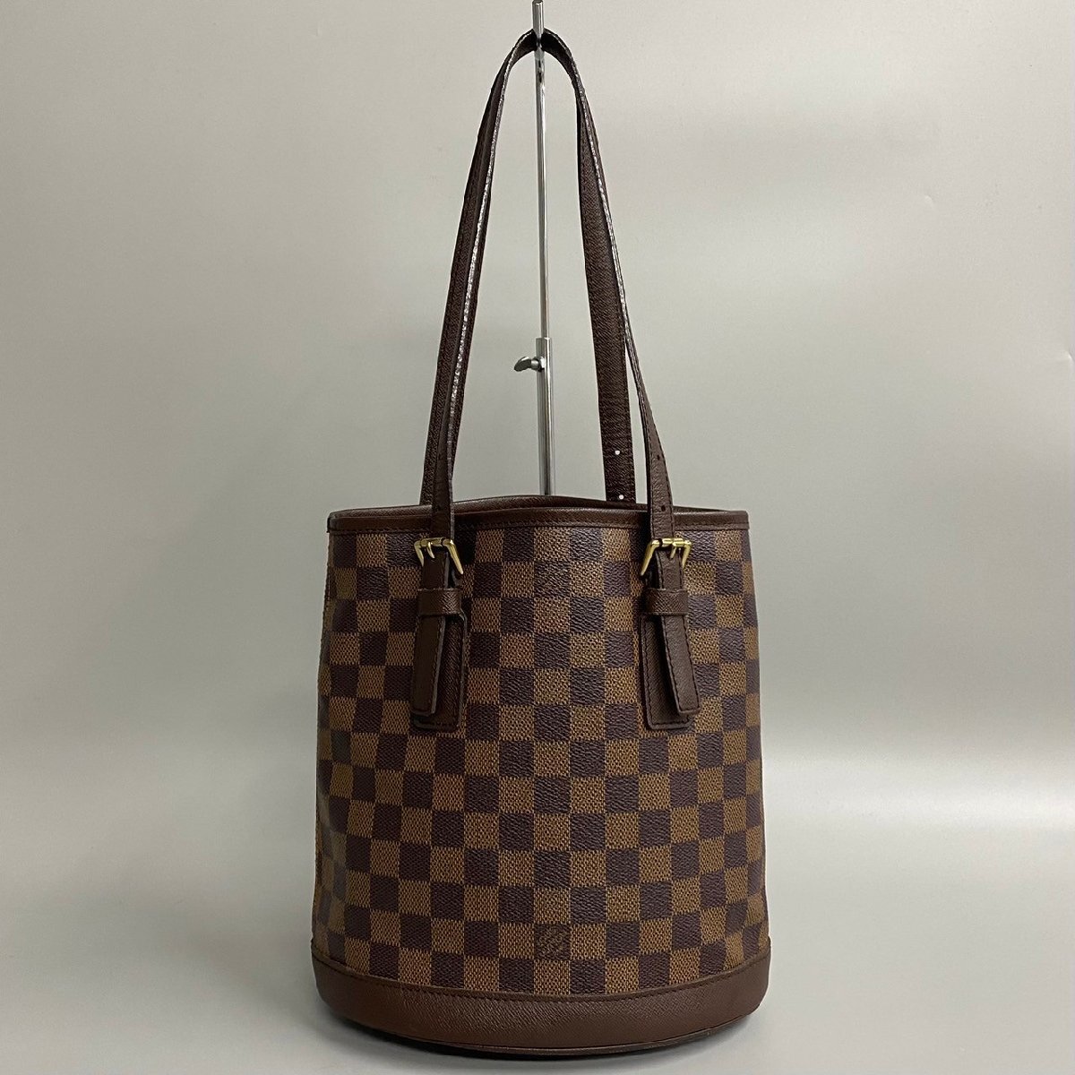 1円 極 美品 袋 ポーチ付 LOUIS VUITTON ルイヴィトン ダミエ エベヌ マレ レザー 本革 ハンドバッグ ミニ トートバッグ ブラウン 28230_画像3