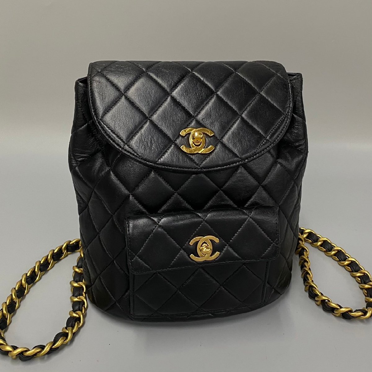 1円 美品 シール有 4番台 CHANEL シャネル マトラッセ ラムスキン ダブルココ ターンロック リュックサック バックパック 黒 60629の画像1