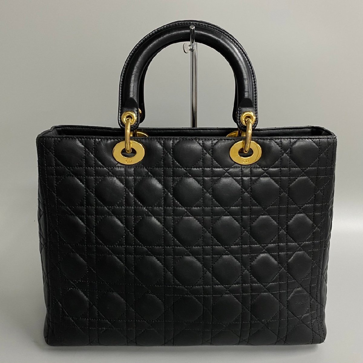 1円 極 美品 希少品 Christian Dior ディオール レディディオール カナージュ レザー ハンドバッグ ミニ トートバッグ ブラック 42721の画像3