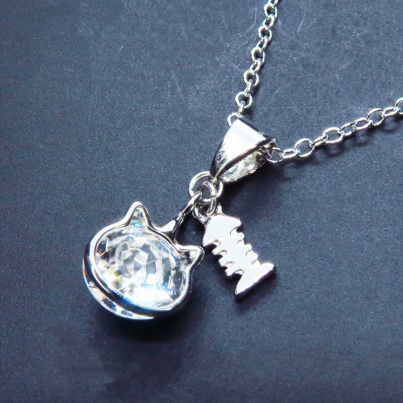  silver 925 pretty cat frame. Swarovski (9 сolor selection ). fish. charm. adult pretty necklace adjuster possible 