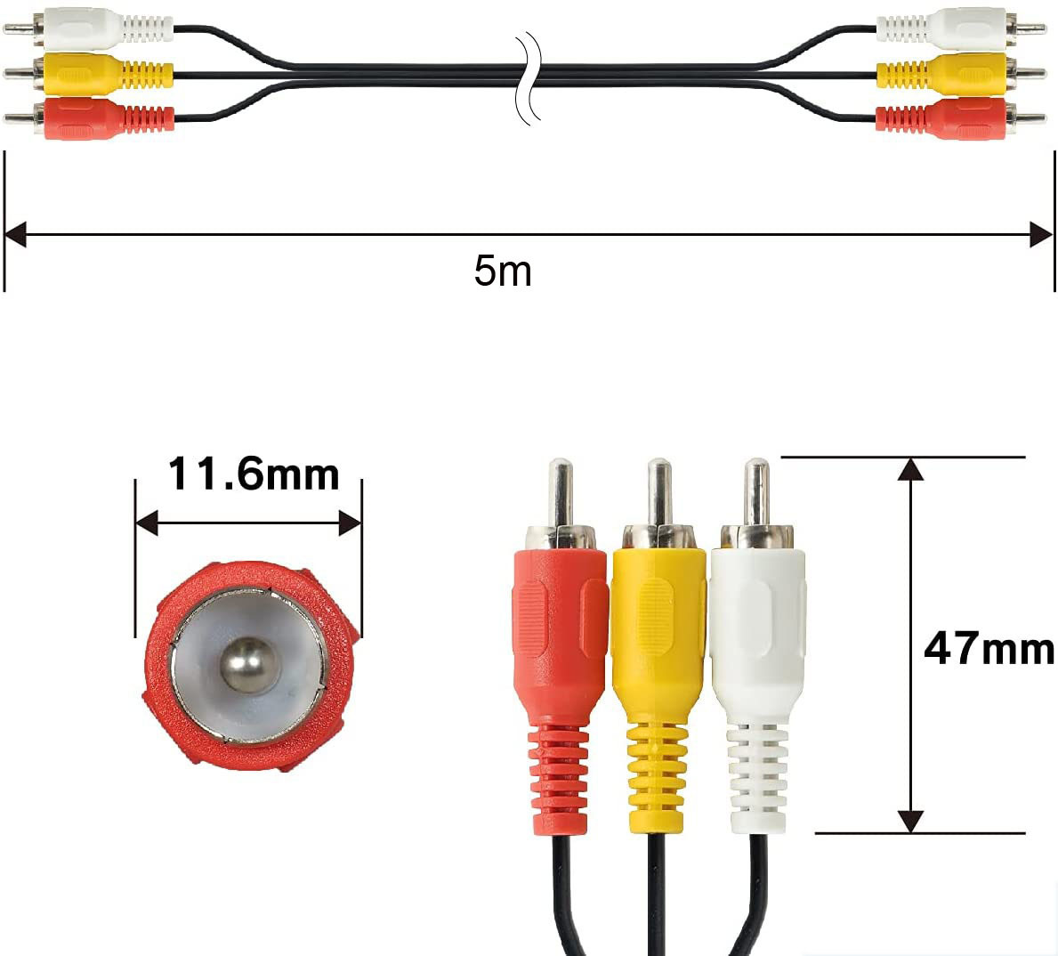 5ｍRCAケーブル 3ピン　ビデオケーブル 映像/音声ケーブル　RCA端子_画像9