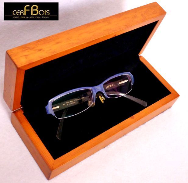 CERF BOIS セルボア　メガネフレーム　CB199ブルー・ハーフリム　新品未使用　木箱ケース　本革ソフトケース、証明書等付属　_画像1