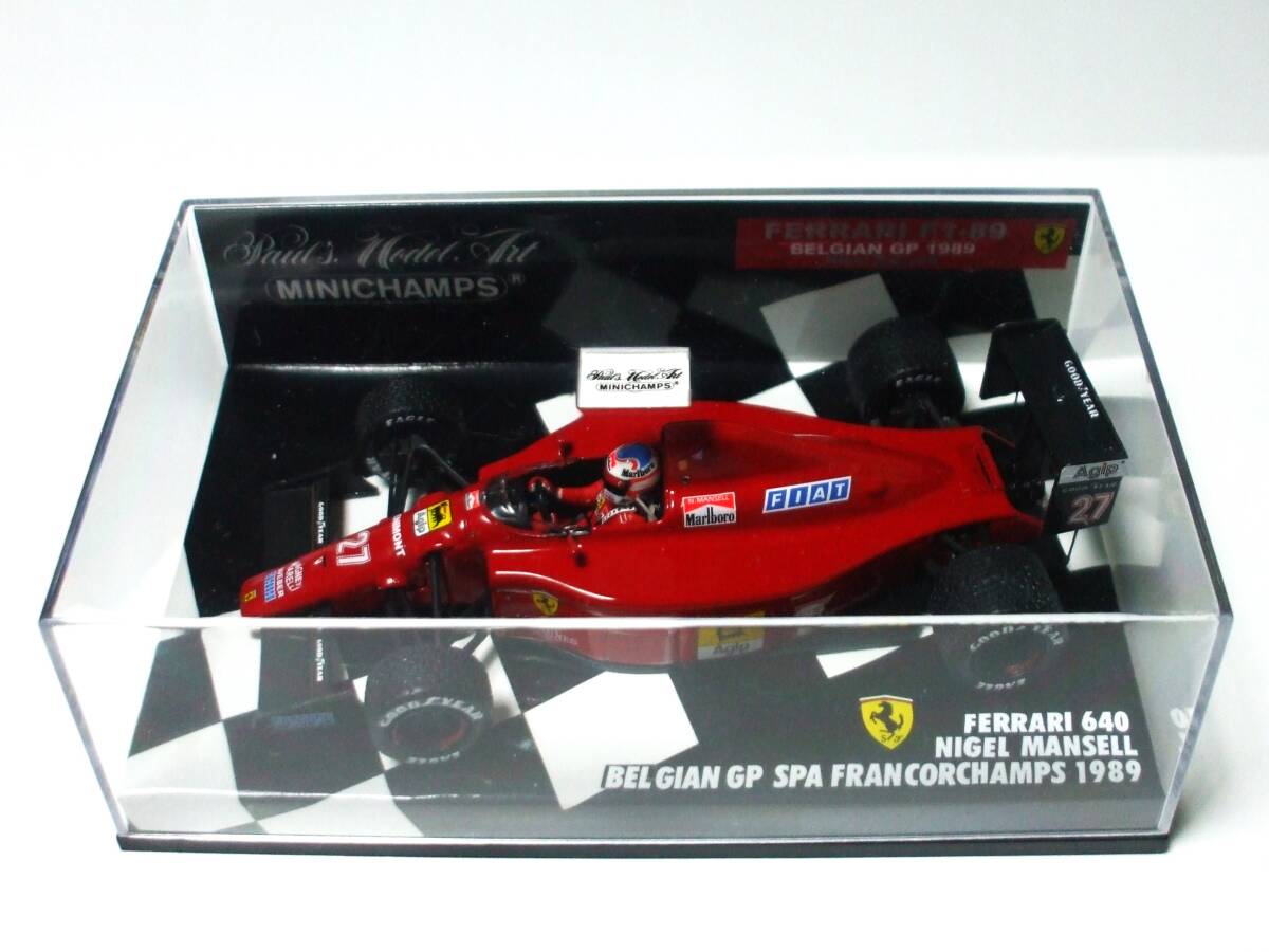 レインタイヤ★フェラーリ 640 マンセル フィギュア.PMAケース.デカール全貼替 ベルギーGP F1-89 Marlboro★Hashette 1/43_クリアケースあります