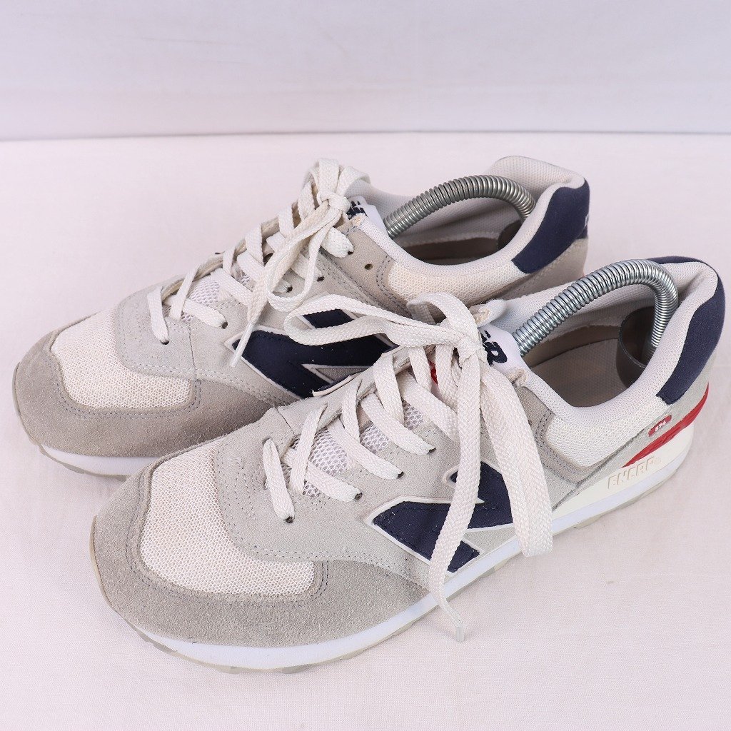 574 ニューバランス 26.0cm/new balance 灰 グレー オフホワイト 紺 ネイビー 赤 レッド 中古 古着 メンズ スニーカー yy2945_画像1