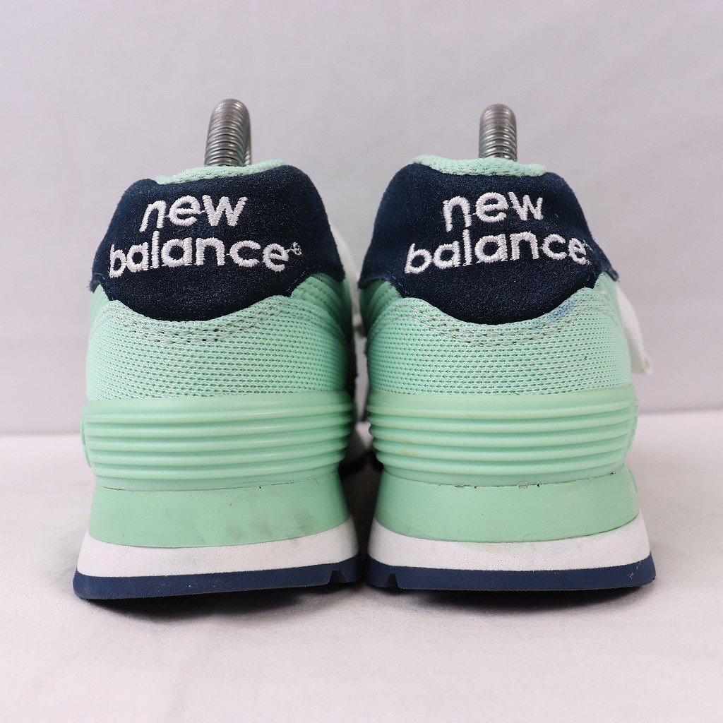 574 ニューバランス 25.0cm/new balance エメラルド 紺 ネイビー 白 ホワイト 中古 古着 ウイメンズ スニーカー yy2991_画像2