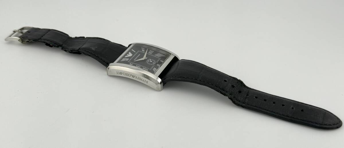 [ Emporio Armani 1 иен ~] *EMPORIOARMANI* квадратное черный циферблат наручные часы кварц работа мужской L7764