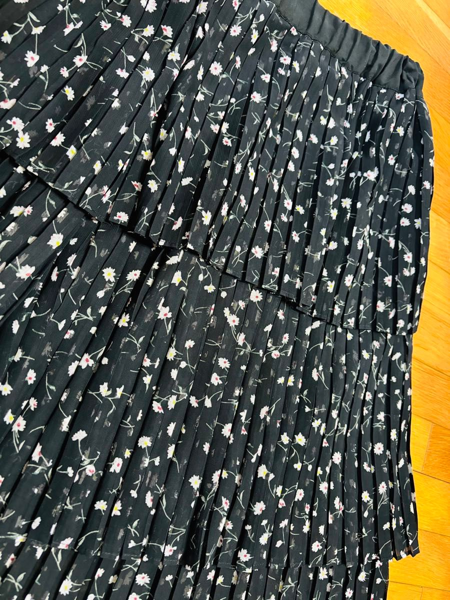 MAJESTIC LEGON マジェスティックレゴン スカート 花柄 ネイビー 総柄 フリル ロング スカート 花柄 ウエストゴム