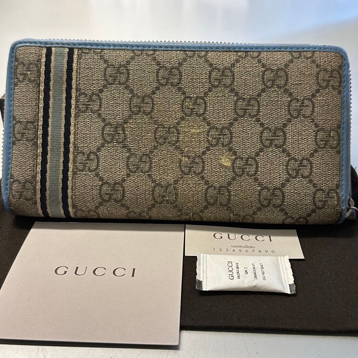 未使用に近い！ グッチ GUCCI 財布 長財布 GGスプリーム シェリーライン ラウンドファスナー