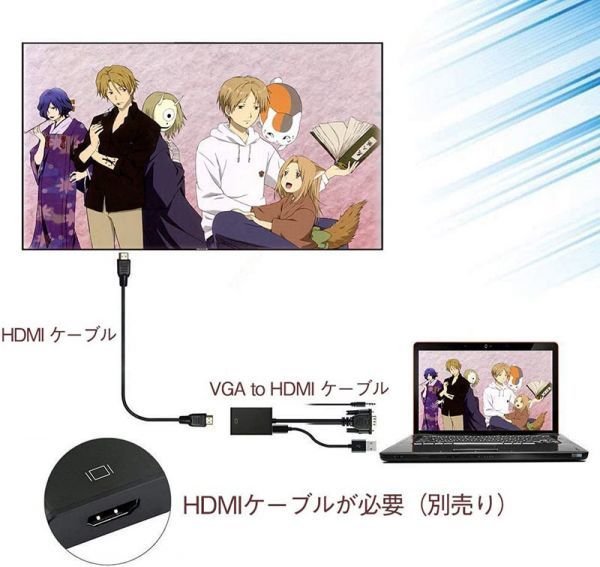 即納 VGA to HDMI 変換 ケーブル ビデオケーブル 変換アダプタ コンバー 1080P USB電源付き 3.5mm音声出力 高解像度 音声転送 テレビ_画像5