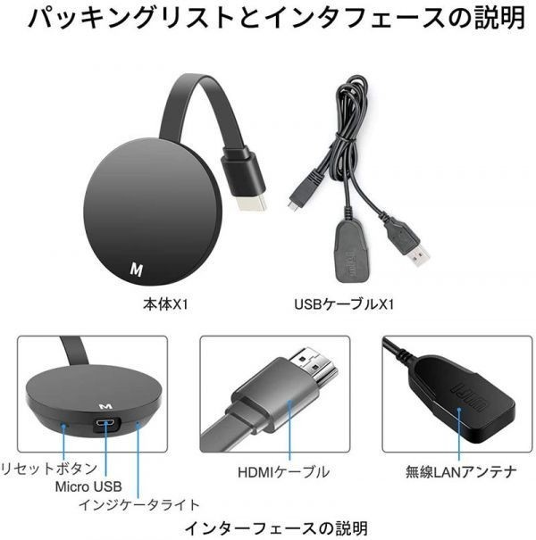 即納 HDMI ミラキャスト ドングルレシーバー Wifiディスプレイ ドングルアダプタ Miracast ミラーリングストストリーミングデバイス_画像7